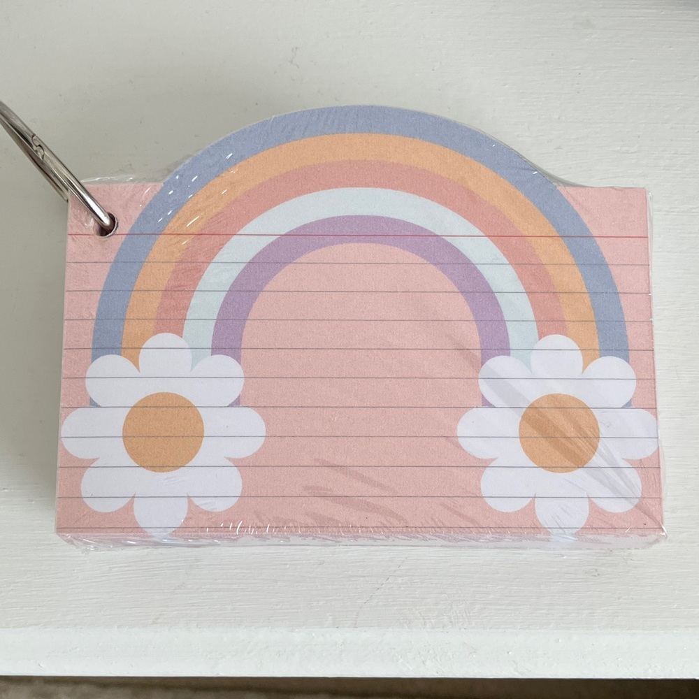 James Burke Rainbow Flower Lined Index Cards On Metal Ring School Supplies (NWT)